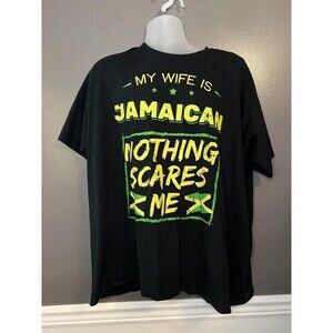Jamaican Wife Nothing Scares Me Shirt Mens 2XL Black Jamaica Flag Funny Tee